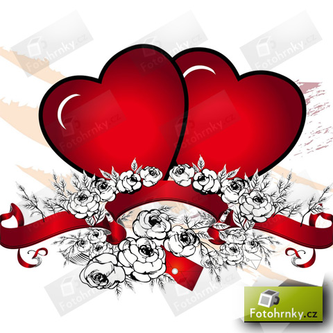 Hrnek s motivem - Dvě srdce s růžemi