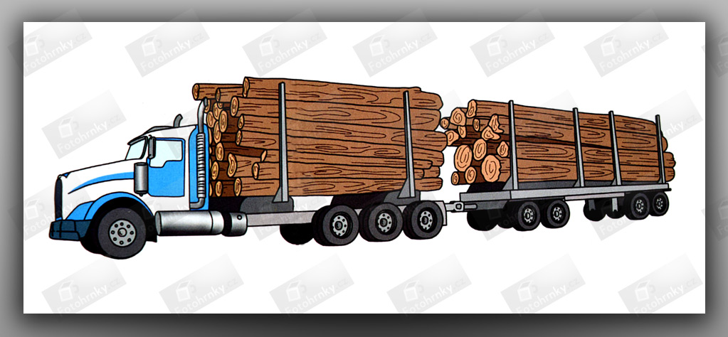 Kreslený kamion na klády